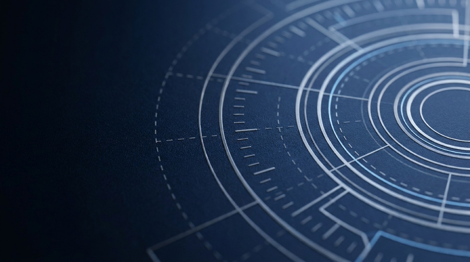 Abstract technical schematic of concentric measurement rings on navy