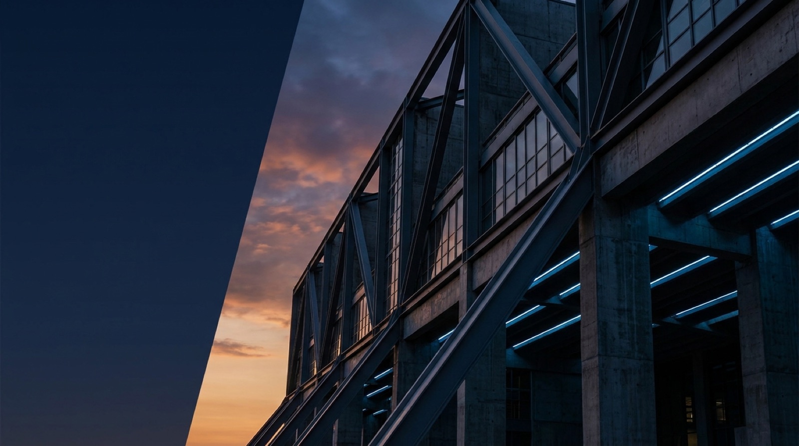 Steel and concrete technology structure at dusk